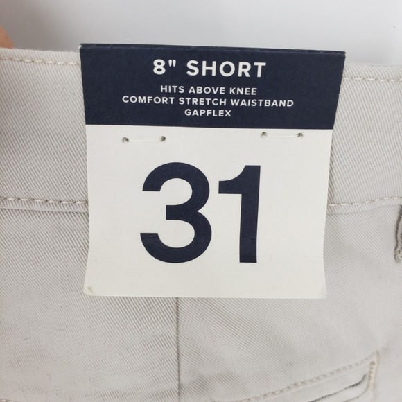 GAP Men's Khaki Shorts Stretch Comfort Waistband 8 Inch Inseam Size 31 Tan - Picture 3 of 8